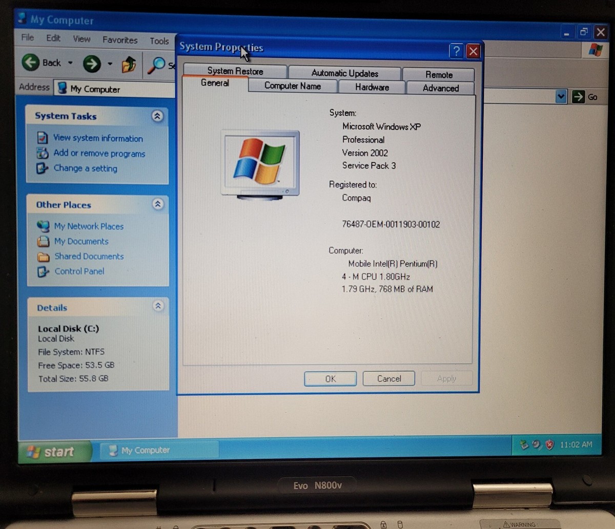 HP Compaq Evo N800v Laptop, 15