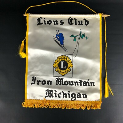 Vintage IRON MOUNTAIN, MI Lions Club International Pennant Flag Michigan RARE!