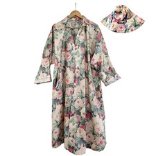 Nordic House Designs Vintage Maxi Raincoat Floral Print Size S W/ Rain Hat
