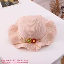 1pc Parent Enfant Fleur Chapeau Paille Soleil Casquette Large Bord Famille