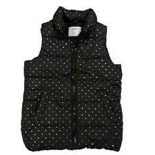 Old Navy Girls Puffer Vest Size Medium 8 Black Silver Polka Dots