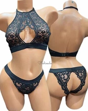 Victorias Secret Very Sexy Set High Neck Bralette Bra Peekaboo Cheekini Panty 