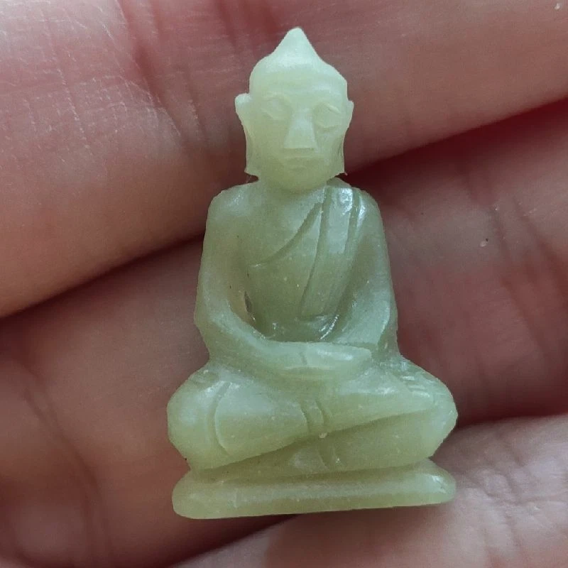 Phra Verde Jade Buda (brillo) LP Monja Wat Phutthamok Tallado Poder Amuleto Tailandés Raro Foto 3 de 4