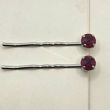 Handmade 2pc Hair/ Bobby Pins w/ Swarovski Crystal Siam Chaton Stones; Red