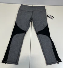NWT RBX Womens Gray Black Capri Leggings Bottom Zip Size L