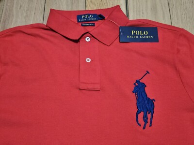 Polo Ralph Lauren Men's Red Custom Slim Fit Big Pony Navy Blue