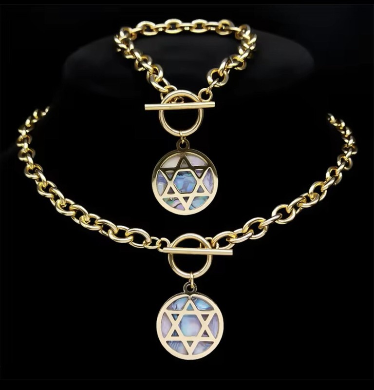 Women’s Star Of David Chain Link Necklace And Bracelet Set 