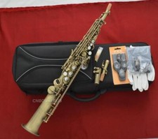Antique Brass Straight Soprano Saxophone Sax Bb High F G WSS-650 FREE SHIPPING