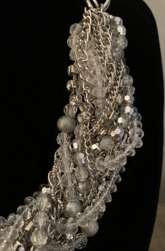 Thalia Sodi Necklace Twisted Silvertone Chain & Clear Bead Choker - Image 4 of 4