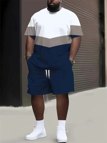 Men's Spring Summer Outfit 2-Piece Set Short Sleeve Shirt & Shorts Set 6XL. NEW