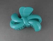 Teal ribbon bow cutout plastic 3.25" long barrette hair clip claw jaw clamp