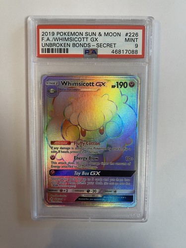 Pokemon PSA 9 Mint Unbroken Bonds Secret Rare Whimsicott GX 226/214 (MD)