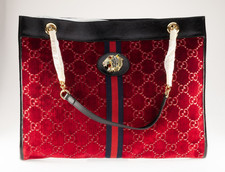 Gucci Large Rajah Tote Bag in Red Velvet with Box Dustbag Includes Card Holder