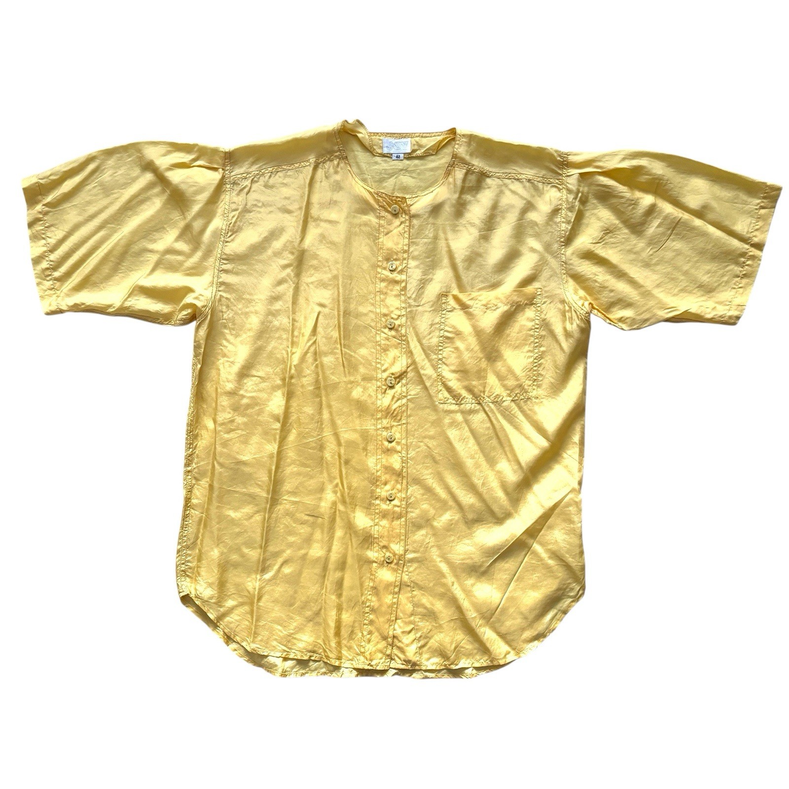 Vintage 80s Pale Lemon Yellow Silk Shirt Retro Boho 18 image 2