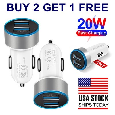 20W 2 Port Car Fast Charger QC 3.0 for iPhone Samsung Cell USB Android LG Lot