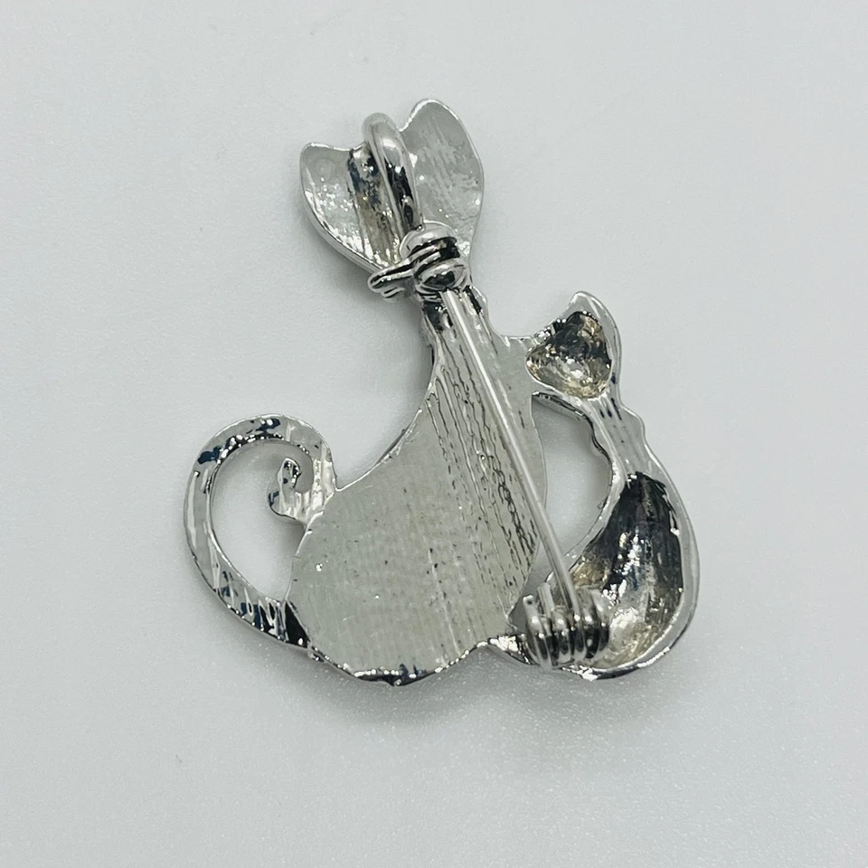 Broche prendedor gato y gatito tono plata con carcasa de abulón Foto 2 de 3