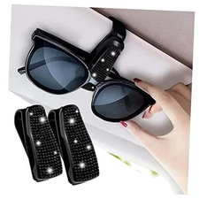 Set of 2 Bling Rhinestone Car Sun Visor Glasses Holders with Anti Black-2pcs