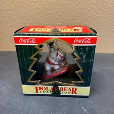 Coca-Cola Polar Bear Collection Skiing Polar Bear Ornament Boxed Collectible