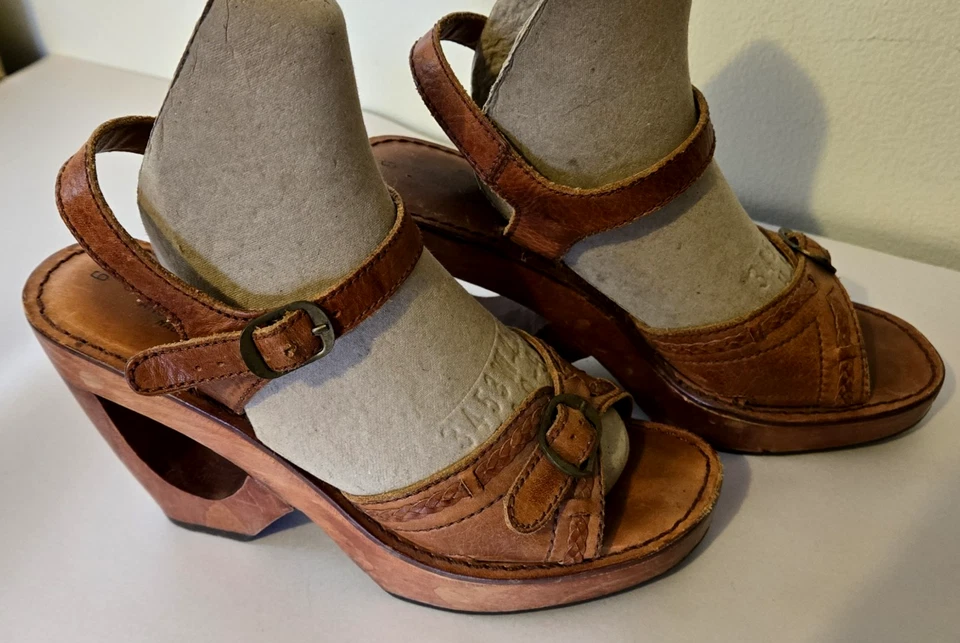 VTG Rapallo 70'S Wooden Platform SANDALS, 4" Heels, Leather Upper Size 6 Brazil - Image 4 of 4