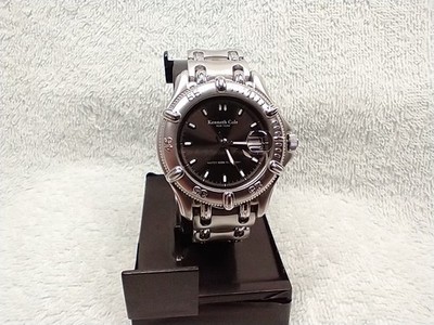 KENNETH COLE MEN'S NIB ALL S/S BLK FACE DATE ALL ORIGINAL 100m BRACELT WATCH