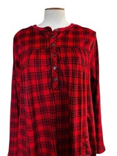 Aria Red Black Plaid Super Soft Fleece Nightgown Large
