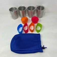 SUNZIO 10oz Stainless Sippy Cups 4-Pack, Multicolor Silicone Lids