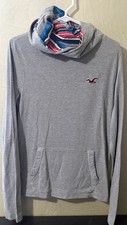 Hollister Gray LongSleeve Lightweight Pullover Hoodie w/ Striped HoodLining Medi