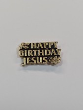Happy Birthday Jesus Lapel Pin Gold Color Metal