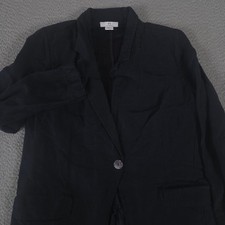 H Halston Blazer Womens Large Black Linen Blend Single Button Lightweight Jacket