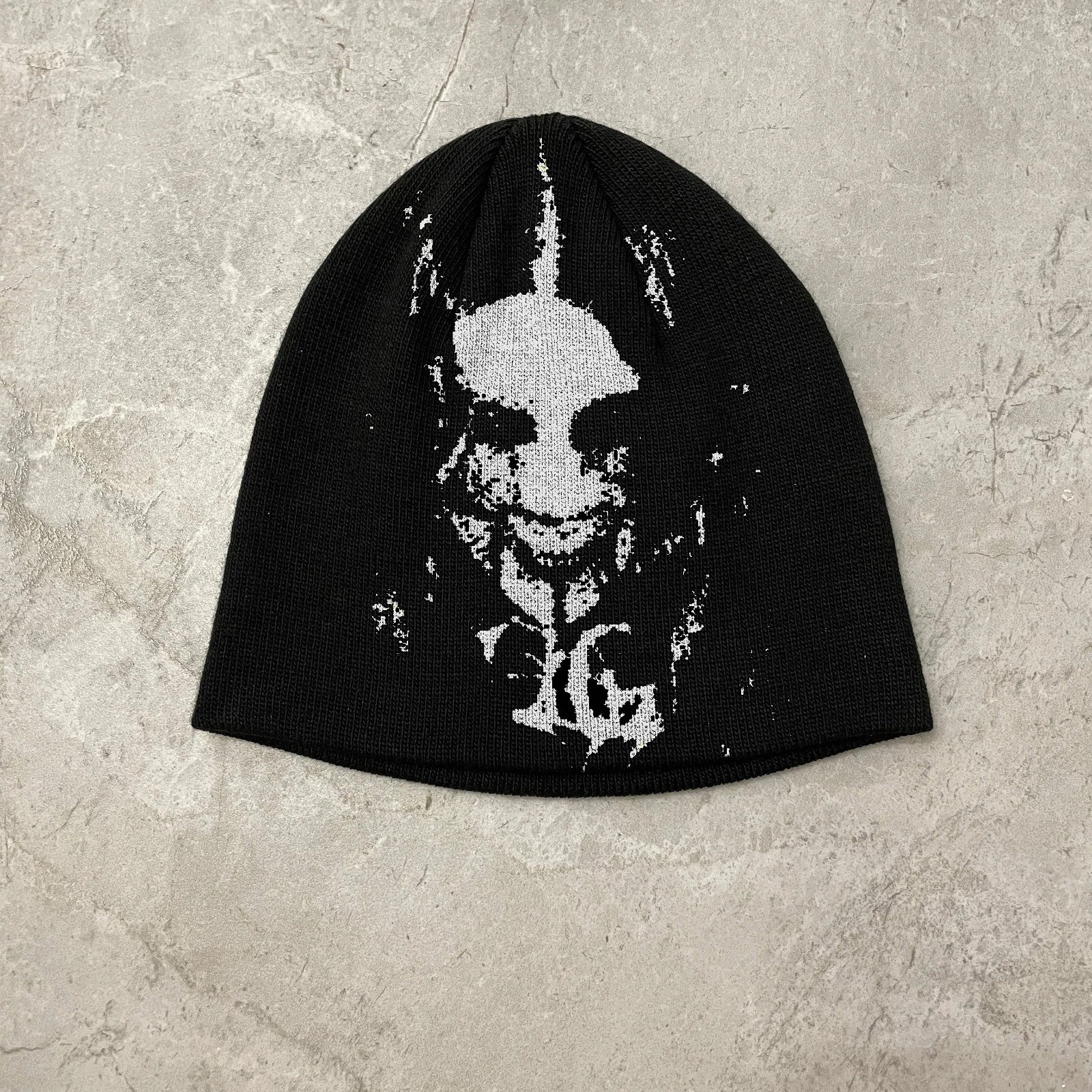Dark Clown Beanie Hat Gothic Horror Y2K Alt Grunge Skullcap