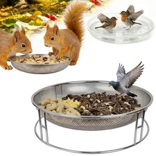 13-Inch Ground Bird Feeder and Bath Combo, Stainless bird feeder bath combo