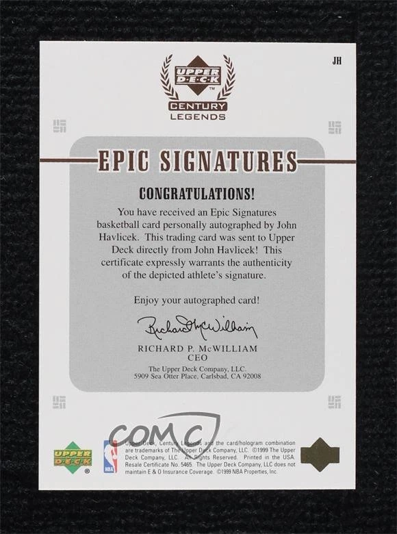 1998-99 Upper Deck Century Legends Epic Signatures John Havlicek #JH Auto Salón de la fama Foto 2 de 2
