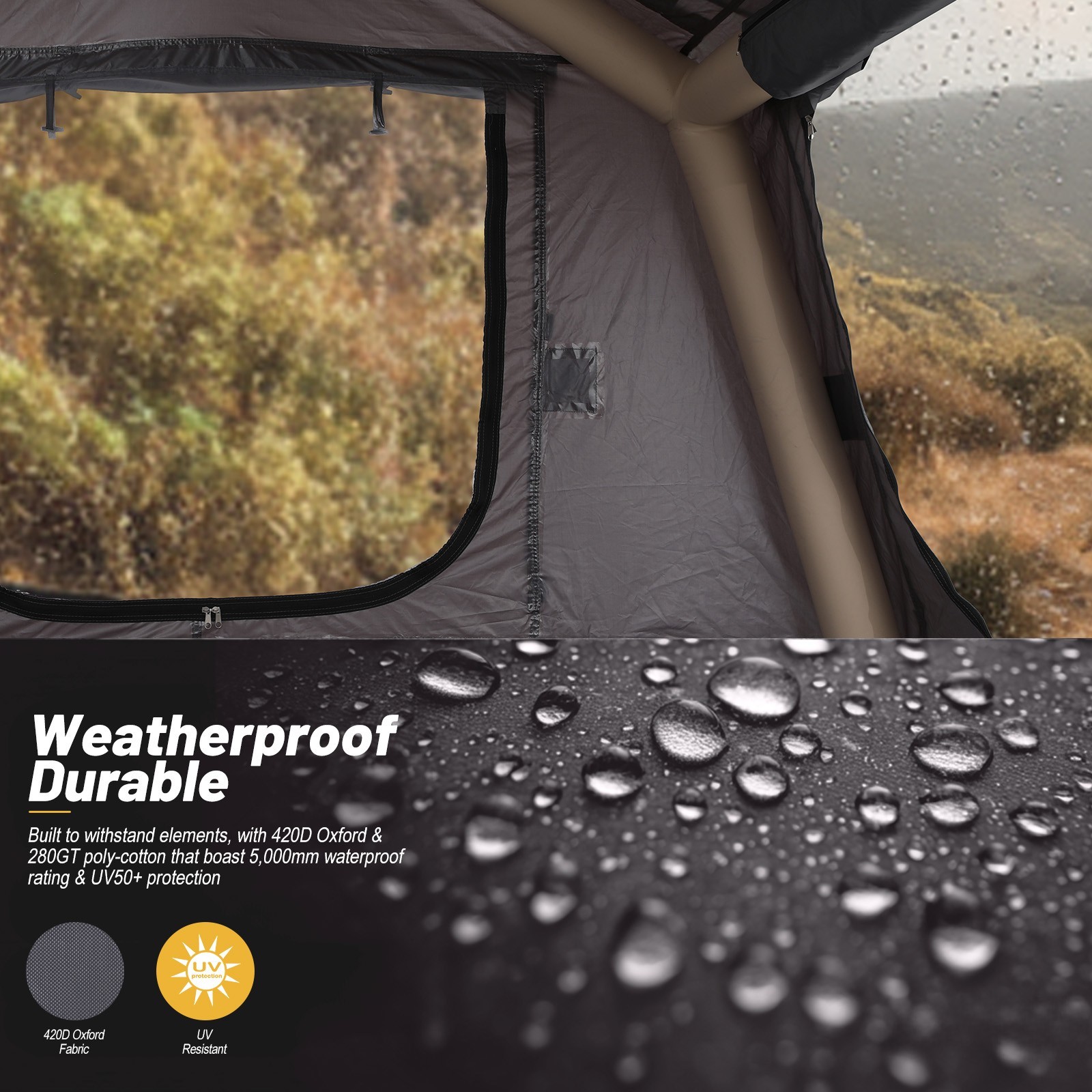 Inflatable Rooftop Camping Tent w/ Built-In Air Mattress, Ladder for SUV & Truck