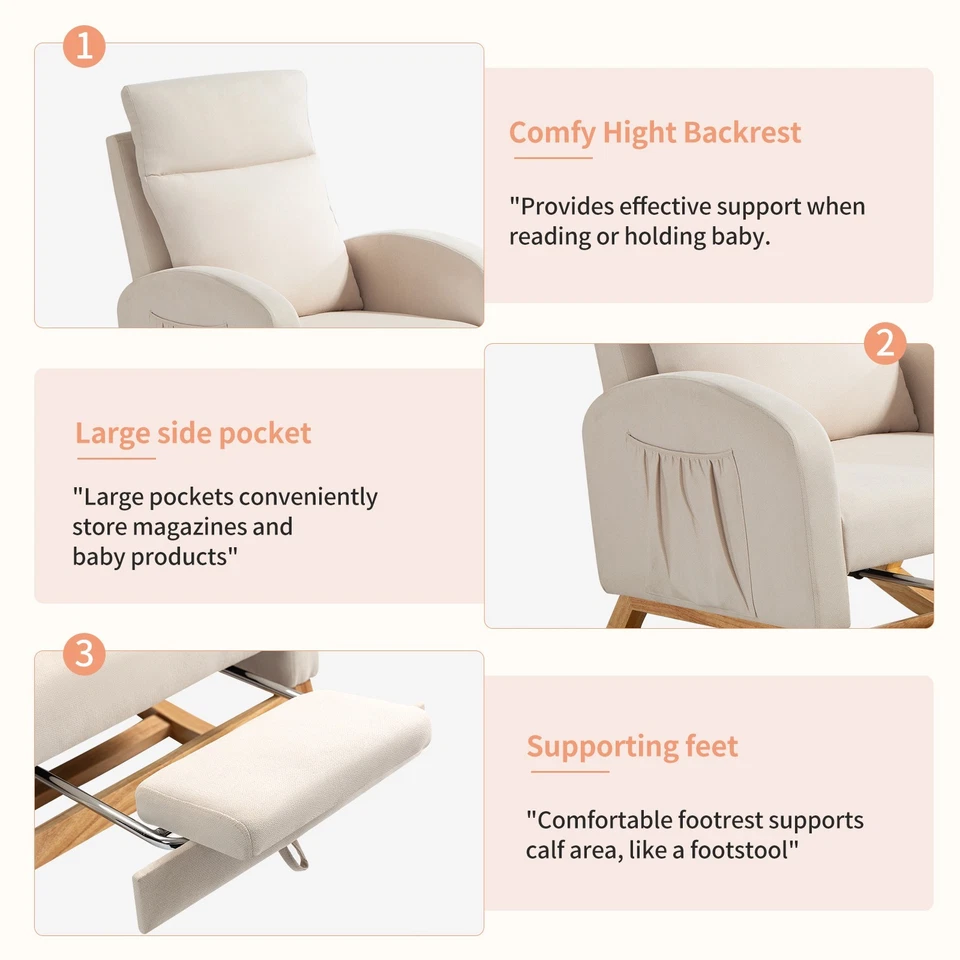 Nueva mecedora reclinable, cómoda silla de lectura con acento basculante con reposapiés Foto 4 de 4