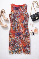 Frank Lyman Dress Womens 4 Multicolor Lace Cutout Sheath Knee Length Cocktail