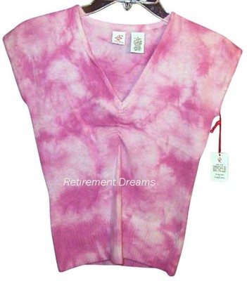 Like Love Size L Juniors Sweater Shell Top Pink Tie-Dye V-Neck Sleeveless
