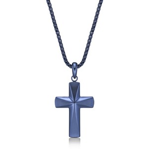 Stainless Steel Bold Cross Pendant Jewelry For Men - 24 Inch Round Box Chain