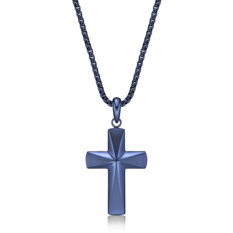 Stainless Steel Bold Cross Pendant Jewelry For Men - 24 Inch Round Box Chain