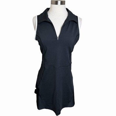 Sincerely Jules Active Black Sleeveless Athletic Dress Half Zip Tennis Golf L 