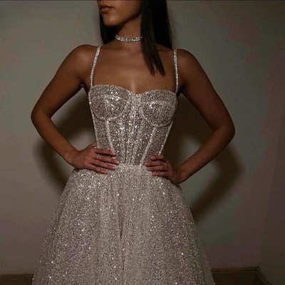 Glitter Shinny Wedding Dress Plus Size Princess Spaghetti Straps Bridal Formal
