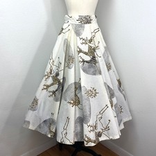 Vintage 50s Reindeer Full Circle Skirt 25" Waist Holiday Christmas Rhinestones