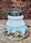 Victorian Era Milk Glass Decorated Single Shaker ~ Landscape With Cottage