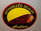 VINTAGE INDIAN MOTORCYCLE AUTHORIZED DEALER 1' PORCELAIN METAL GASOLINE OIL SIGN
