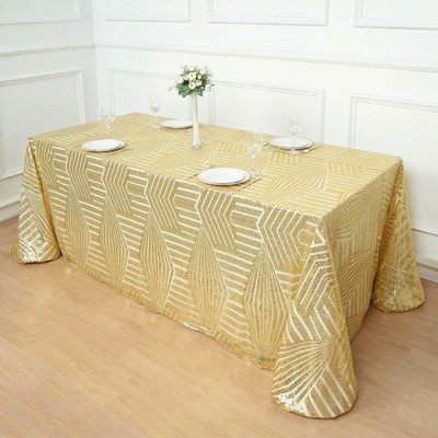 90x132 in Gold Sequined Geometric Design Tulle Rectangle Tablecloth Wedding Part