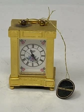 Vintage Bulova English Garden B0575 Miniature Brass Porcelain Clock With Box