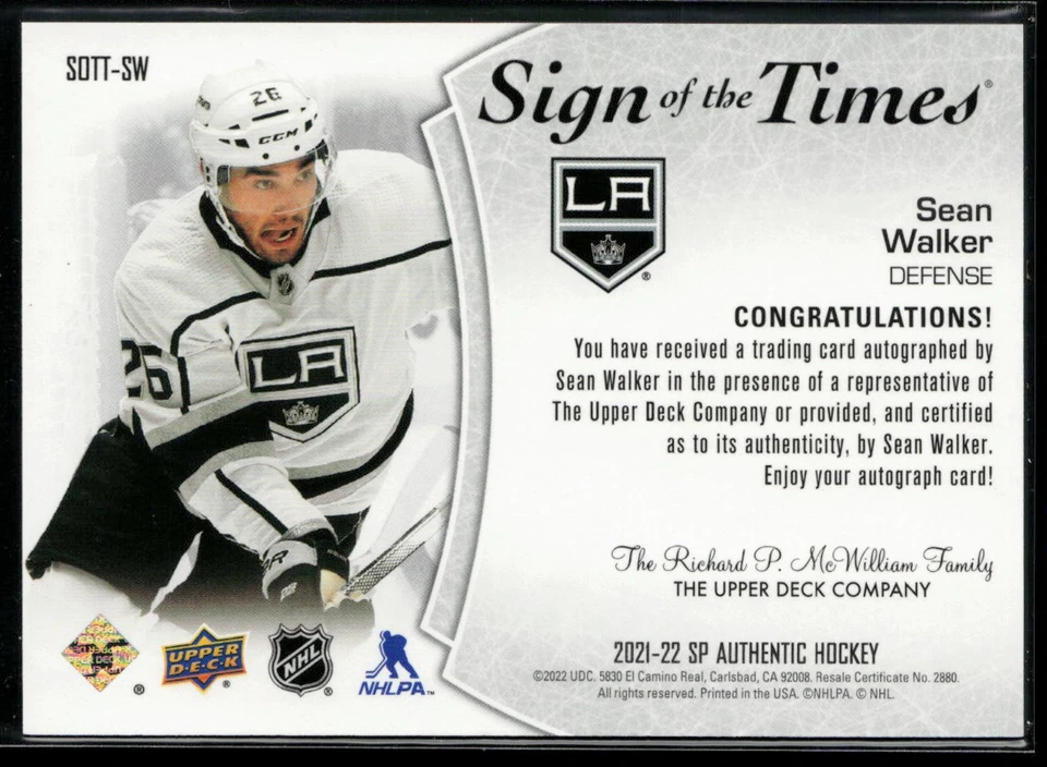 2021-22 SP Authentic Sign of the Times #SOTT-SW Sean Walker - Image 2 of 2