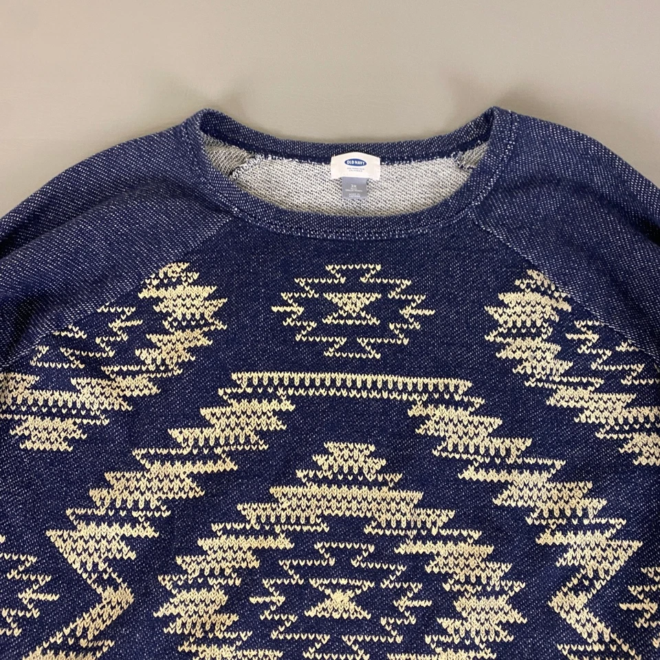 Sudadera para mujer Old Navy talla grande 2X estampado azteca azul marfil pulóver top Foto 2 de 4