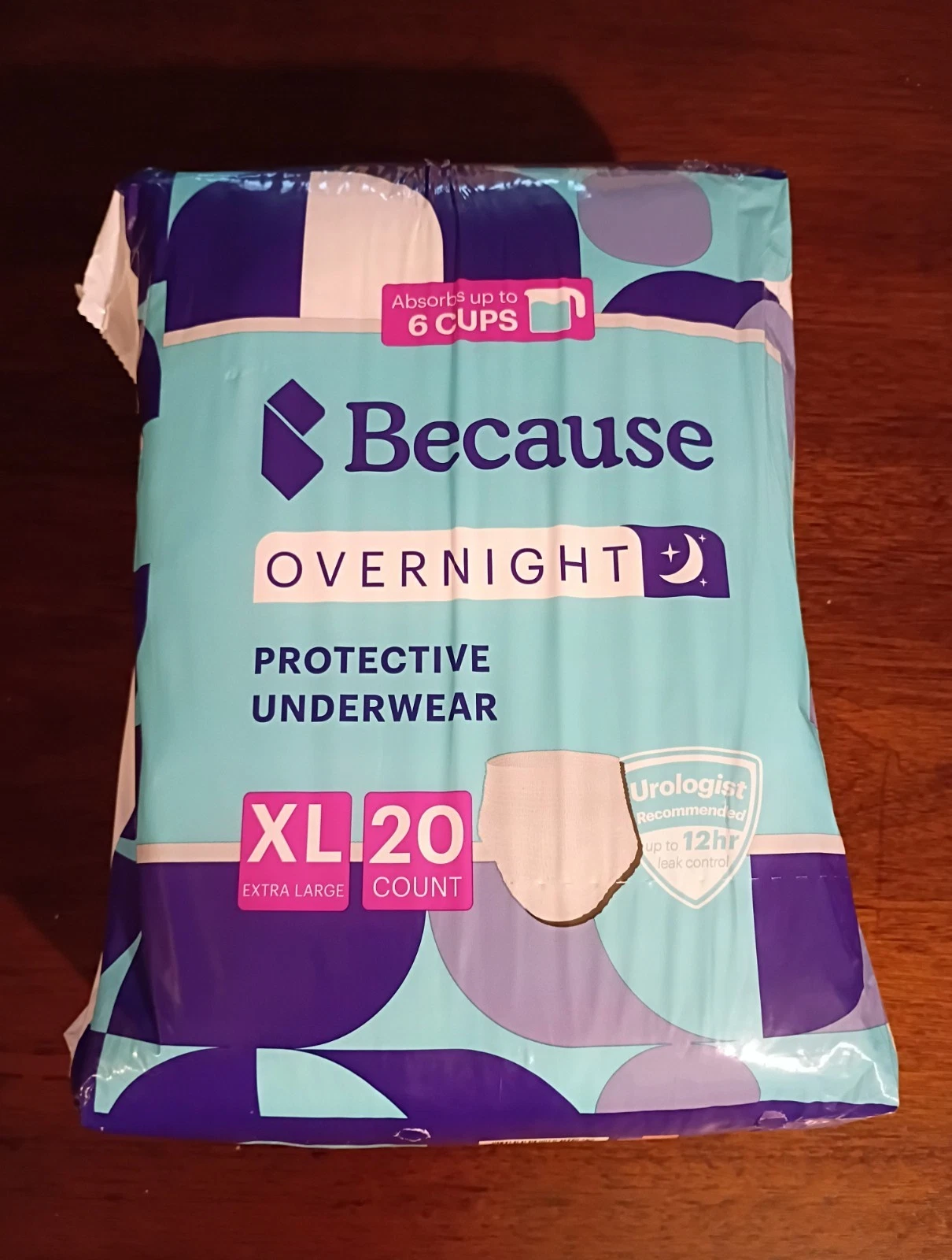 Because- overnight protective underwear XL 20 count- new unopened