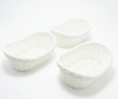 LocknLock 3-Piece Nestable Dishwasher Safe Oval Baskets K97114 WHITE