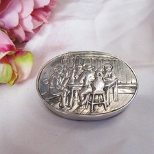 Antique Dutch 800 Silver Oval Box, Tavern Scene Embossed box trinket silver box